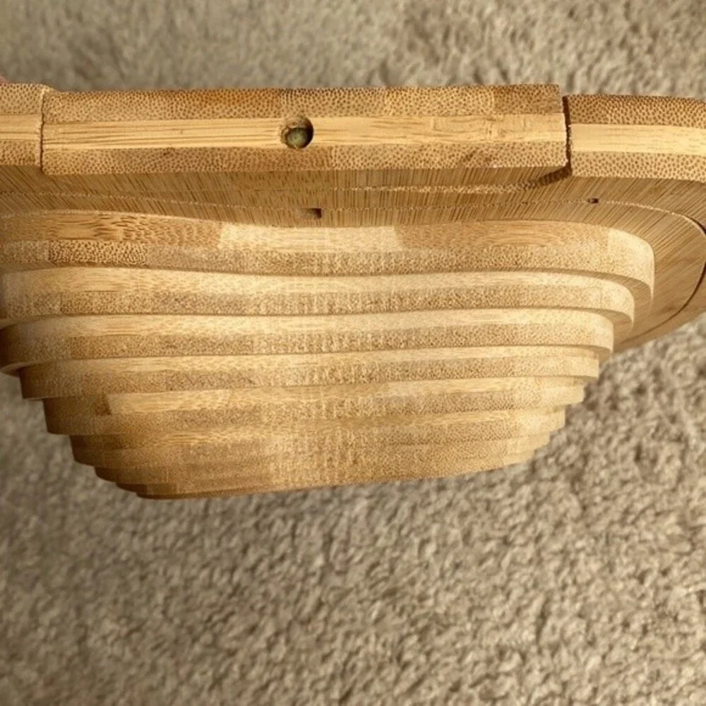 Oh Nuts Apple Bamboo shaped collapsible wooden fruit basket 12x10 new